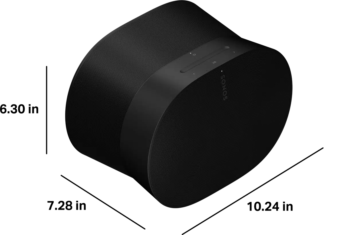 תרשים מידות Sonos Era 300 — רוחב 260 מ״מ, גובה 160 מ״מ ועומק 185 מ״מ