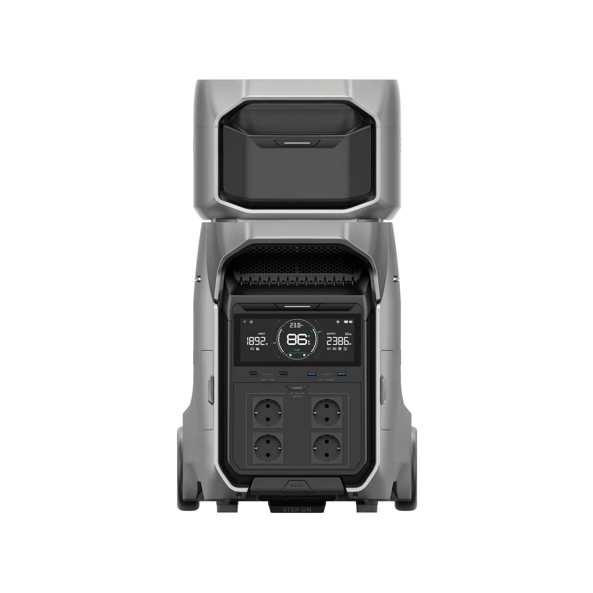 EcoFlow DELTA Pro 3 עם סוללת הרחבה תואמת מעל התחנה