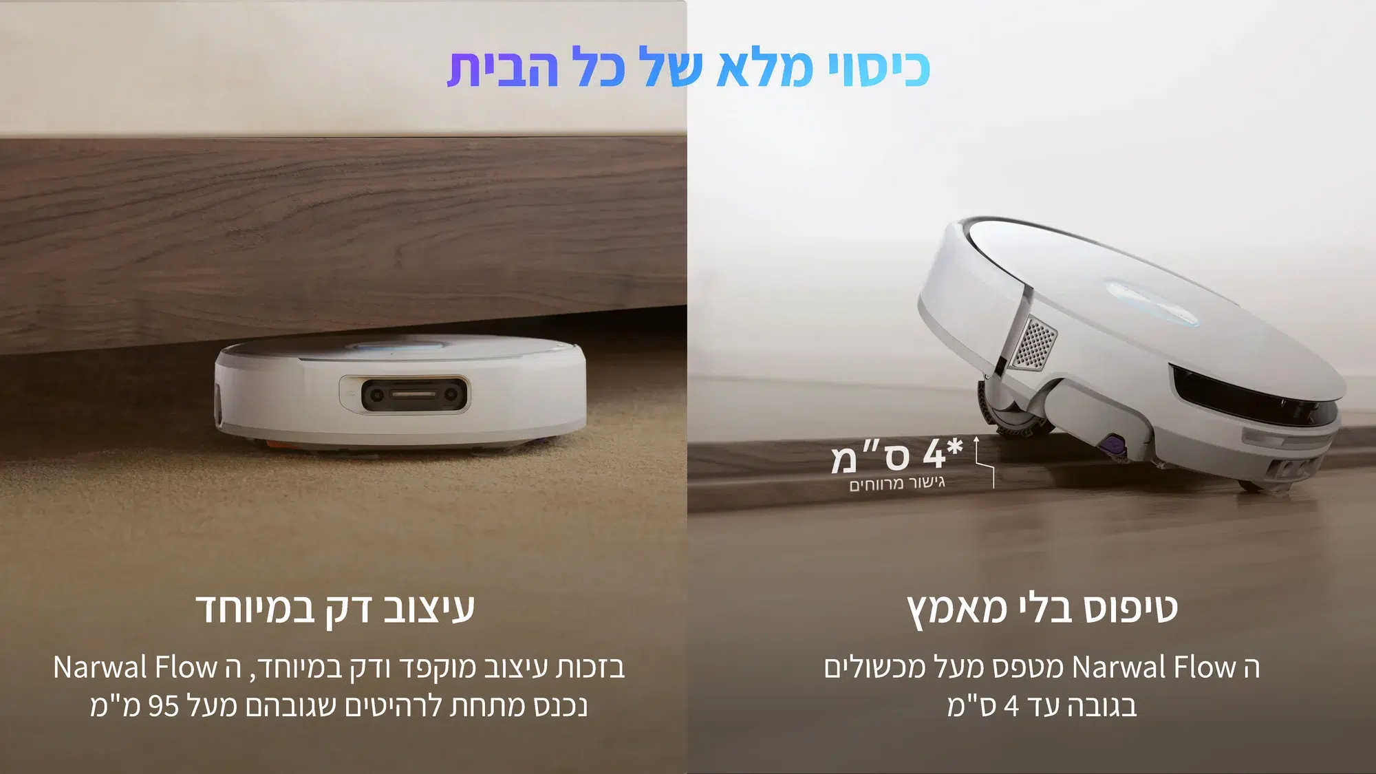 נכנס מתחת לריהוט. עובר בין החדרים. — תמונת יצרן בעברית