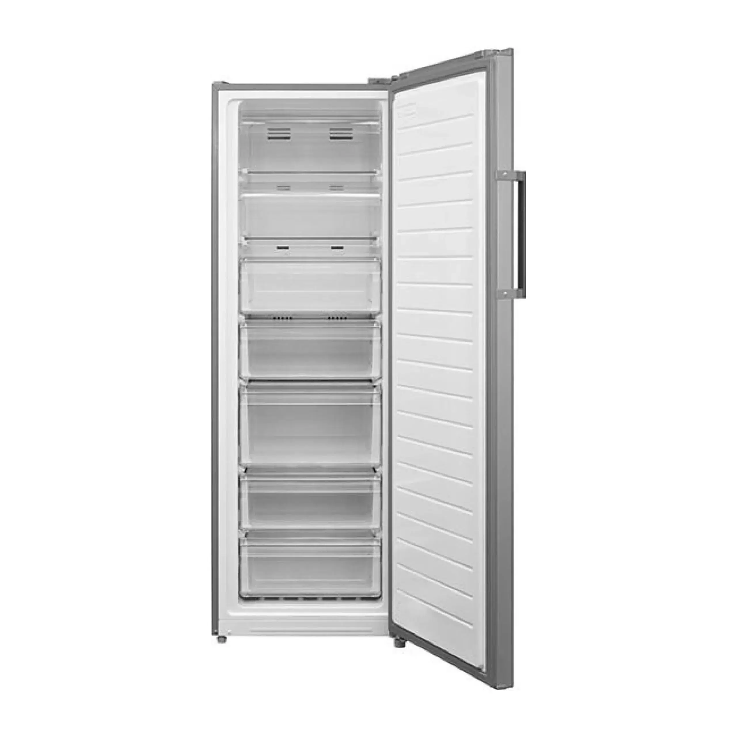 Midea MDRU333FEE02 פתוח — חלוקה פנימית ומדפי זכוכית