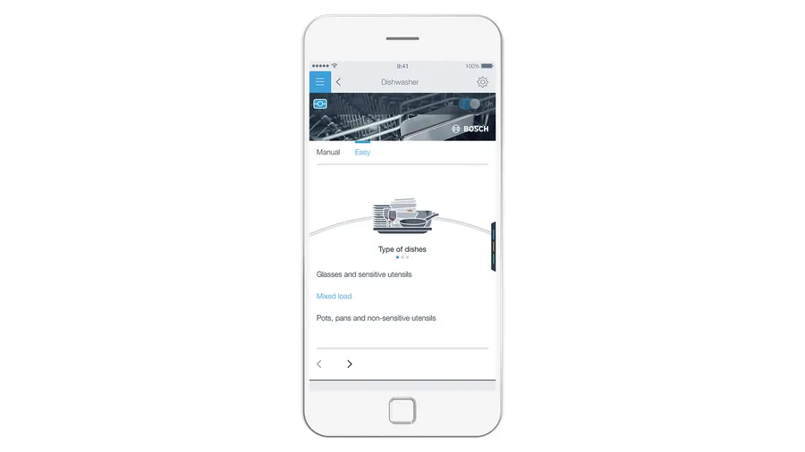 מדיח כלים רחב Bosch SMS2HTI72Y דירוג A קיבולת 12 מערכות כלים המלצה לתוכנית המתאימה ביותר עבור הכלים בחירת תכנית ההדחה יכולה להיות לעיתים מבלבלת. לכן, בוש משיקים את Easy Start אשר תמליץ על התכנית הנכונה עבור הכלים שהכנסתם למדיח ישירות מהמכשיר הנייד. לפני כל הדחה יש להזין את סוג הכלים ומידת הלכלוך ואפליקציית Home Connect תבחר עבורכם את התכנית המתאימה ביותר על פי רמת הלכלוך, סוג הכלים ועוד.. עד לקבלת תוצאות מושלמות !