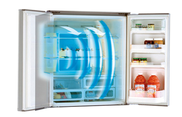מקרר 4 דלתות מקפיא תחתון Sharp דגם SJ-8950W טכנולוגיית הקירור ההיברידית משלבת 2 שיטות קירור מערכת הקירור המשולבת מונעת יובש, קירור בלתי אחיד וקירור יתר ומסייעת בשמירה על טריות המזון !