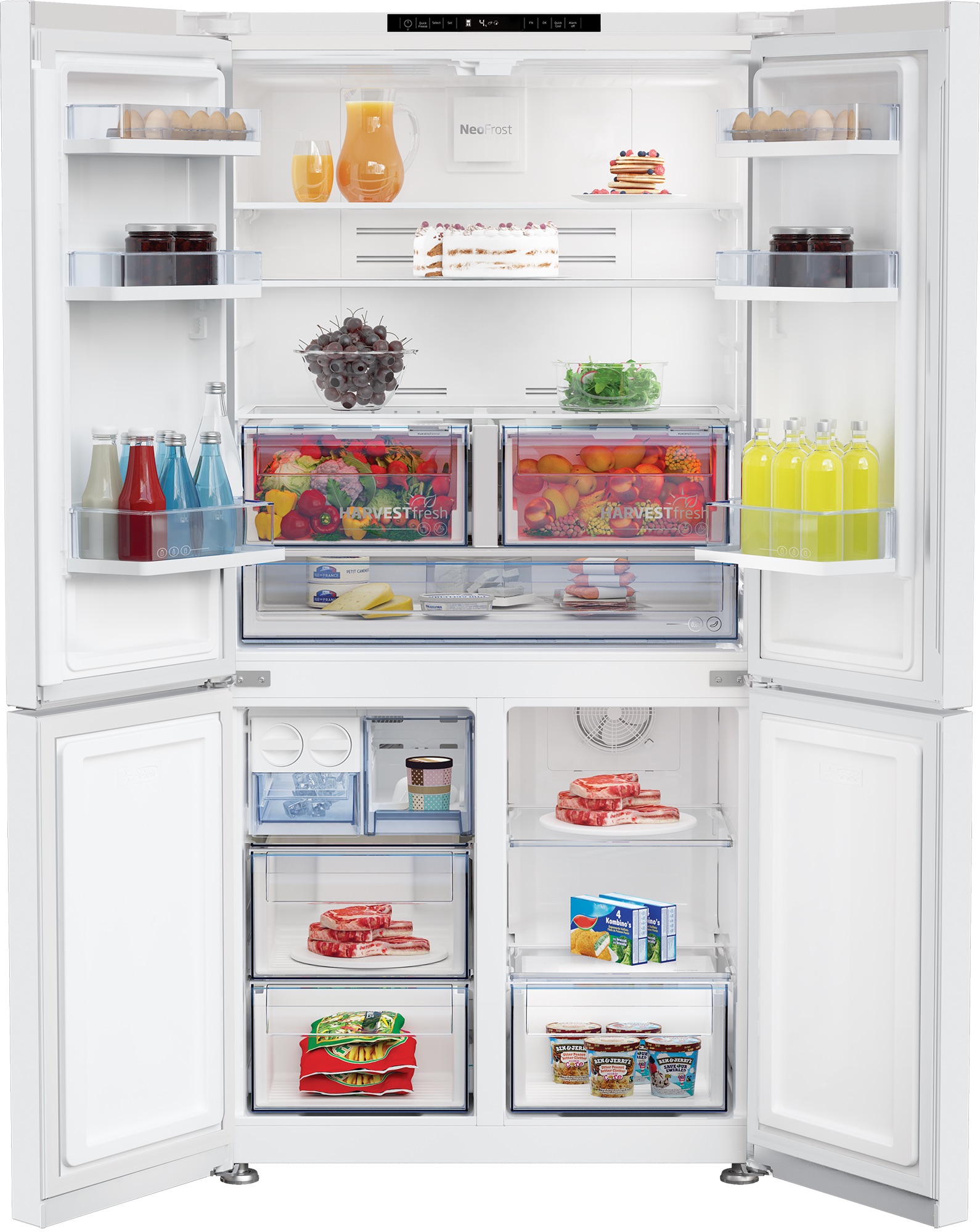 פנים מרווח מקרר 4 דלתות Beko GN1406222GW עם HarvestFresh
