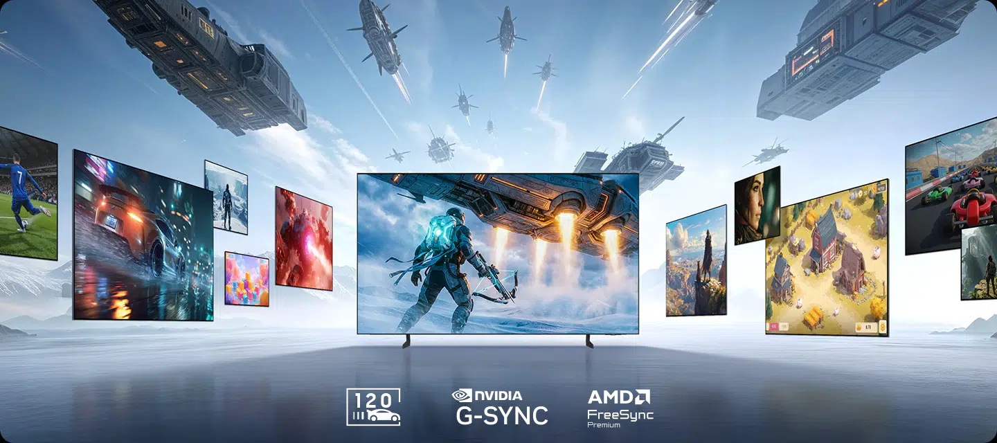 המחשת חבילת הגיימינג של Samsung S85H עם 120Hz, תאימות NVIDIA G-SYNC ו־AMD FreeSync Premium