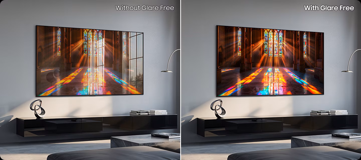 המחשת Samsung Glare Free להפחתת השתקפויות במסך OLED S90H