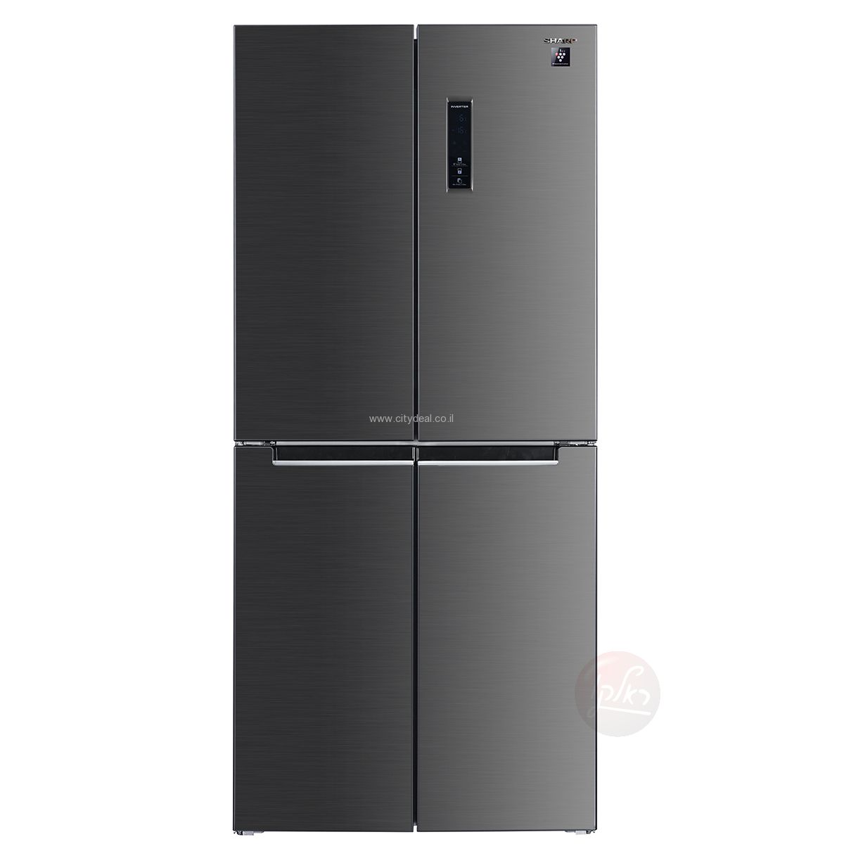 מקרר 4 דלתות Sharp SJ8430 נירוסטה מושחרת – No Frost, Plasmacluster, Inverter (401 ליטר)