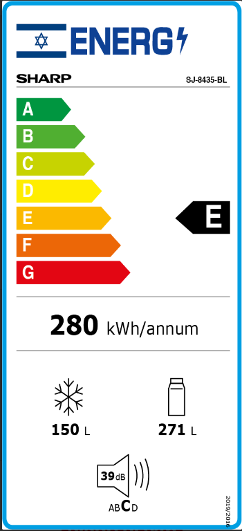 תווית דירוג אנרגטי של מקרר Sharp SJ8435BL