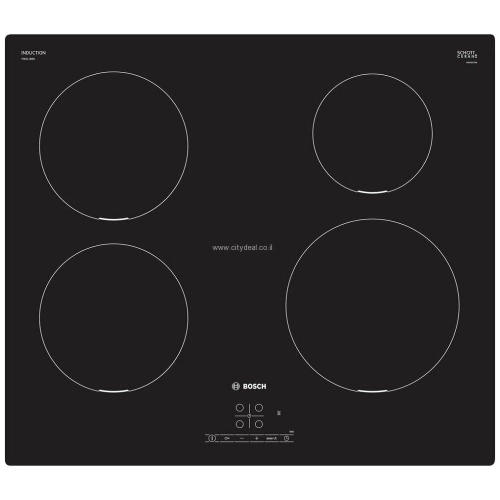 Bosch PIE611BB5E כיריים אינדוקציה 60 ס״מ כיריים אינדוקציה Bosch PIE611BB5E סדרה 4 זכוכית שחורה 60 ס״מ