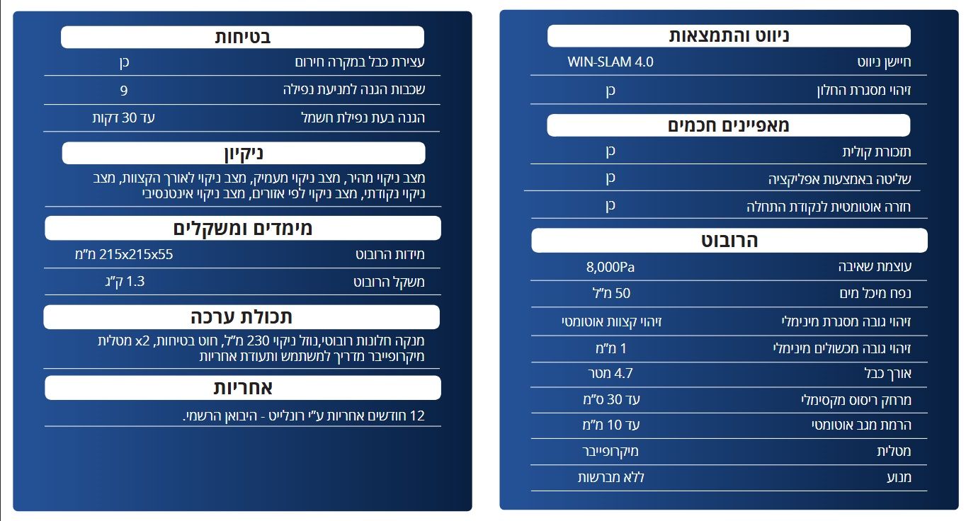מפרט טכני רשמי מנקה חלונות רובוטי ECOVACS WINBOT mini 2