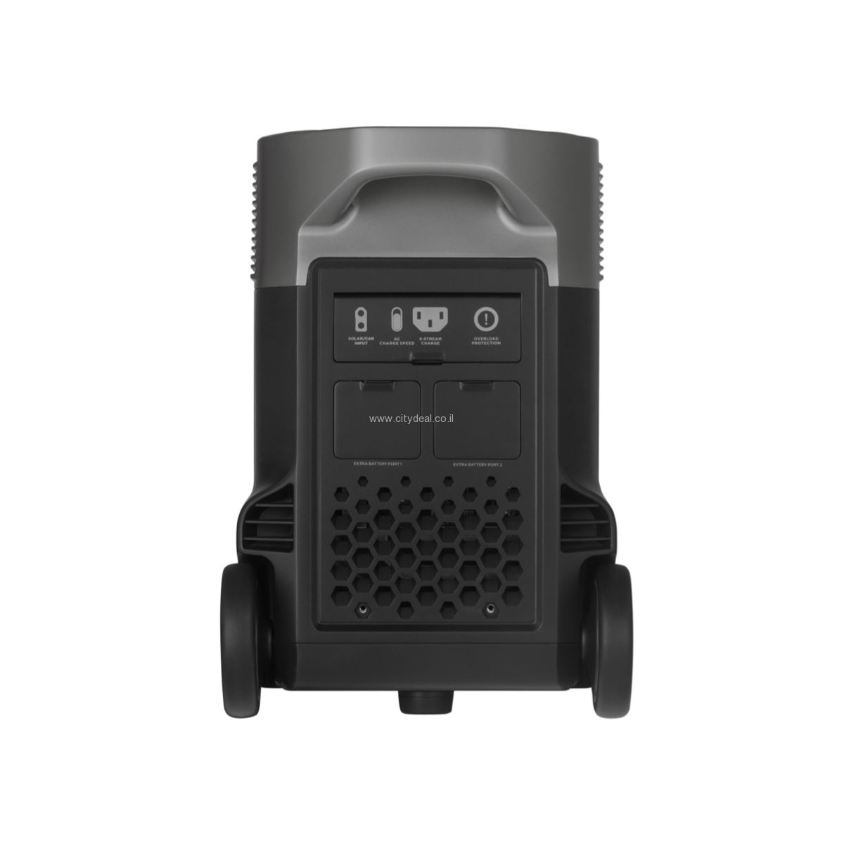 מסך LCD של EcoFlow DELTA Pro להצגת אחוז סוללה קלט פלט וזמן עבודה