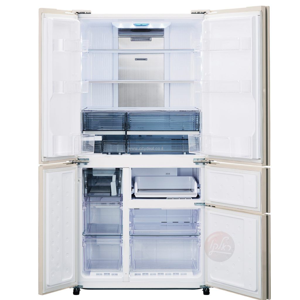 מקרר Sharp SJ-9630BG פתוח המציג חלל פנימי ומגירות הקפאה
