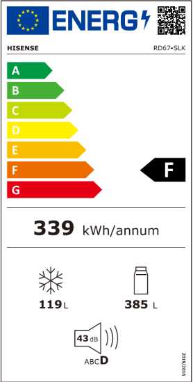 תווית אנרגיה מקרר Hisense RD67ESLK דירוג אנרגטי F