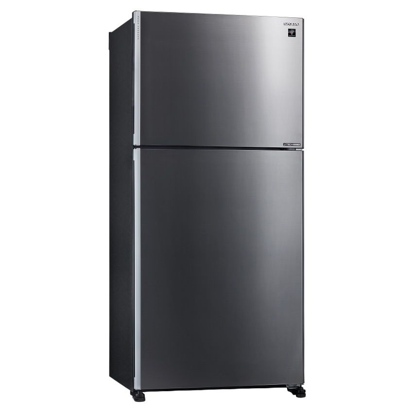 מקרר Sharp SJ-GTR760S-DS סילבר מושחר, מבט קדמי אלכסוני עם שתי דלתות סגורות ומקפיא עליון
