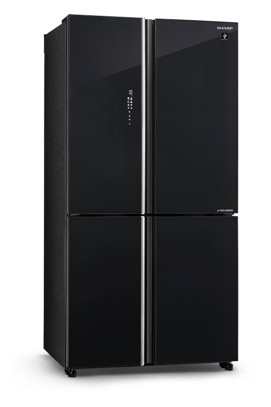 מבט צד של מקרר SHARP SJ-FFSR89-BK זכוכית שחורה