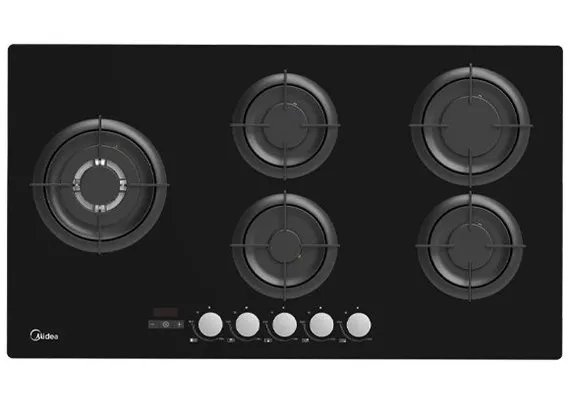 כיריים גז Midea 90GH503 זכוכית שחורה 90 ס״מ 5 להבות יבואן רשמי כיריים גז Midea 90GH503 ברוחב 90 ס״מ עם 5 להבות בגימור זכוכית שחורה