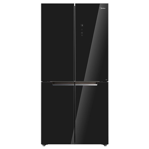 מקרר 4 דלתות Midea HQ-611R בגימור זכוכית שחורה – מבט חזיתי