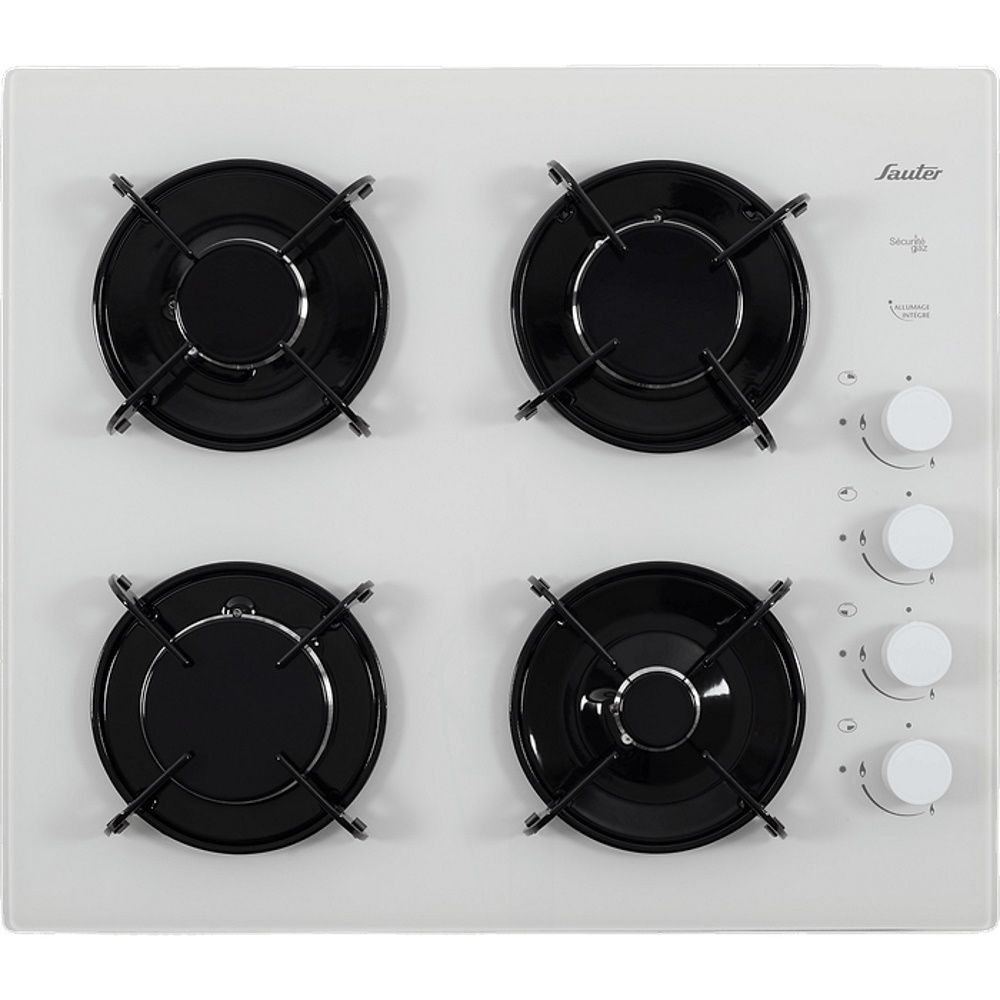 כיריים גז Sauter SHG870W בזכוכית לבנה עם 4 מבערים עוצמתיים למטבח מודרני