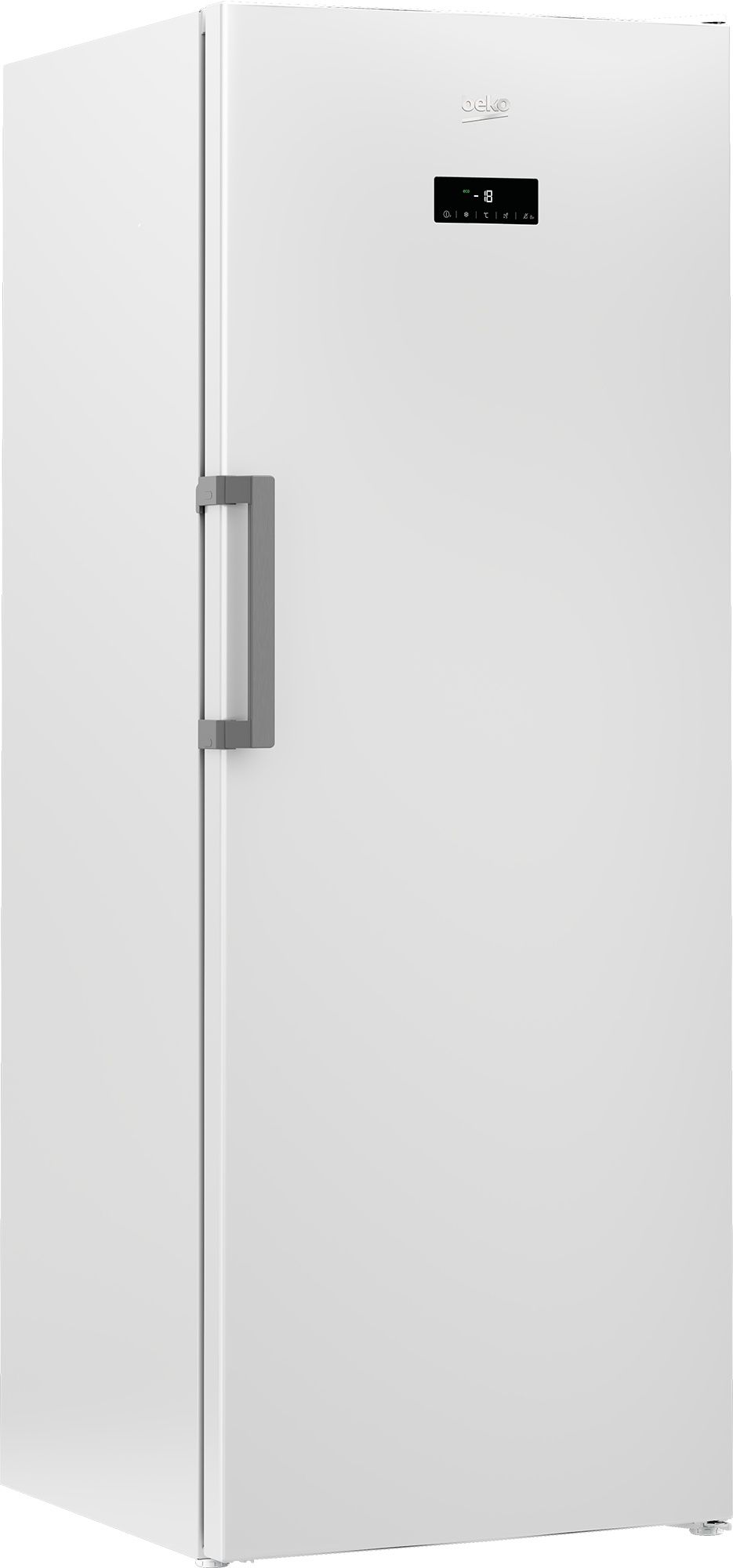 תמונה זו מציגה את מקפיא 8 המגירות Beko RFNE448E36W בלבן, הכולל טכנולוגיית No Frost למניעת הצטברות קרח, מדחס Inverter לחיסכון באנרגיה, ו-404 ליטר של נפח אחסון.