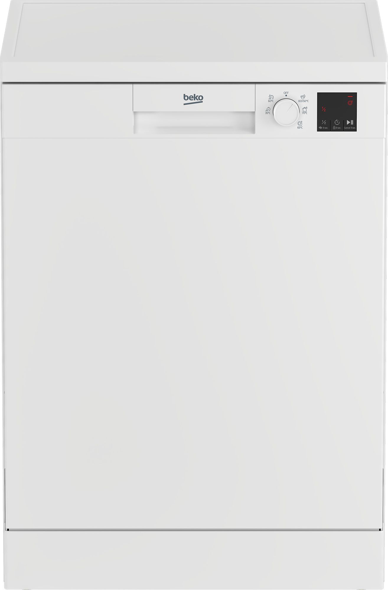 מדיח כלים Beko DVN05324W לבן - 13 מערכות כלים מדיח כלים Beko DVN05324W לבן - חזית ולוח בקרה דיגיטלי