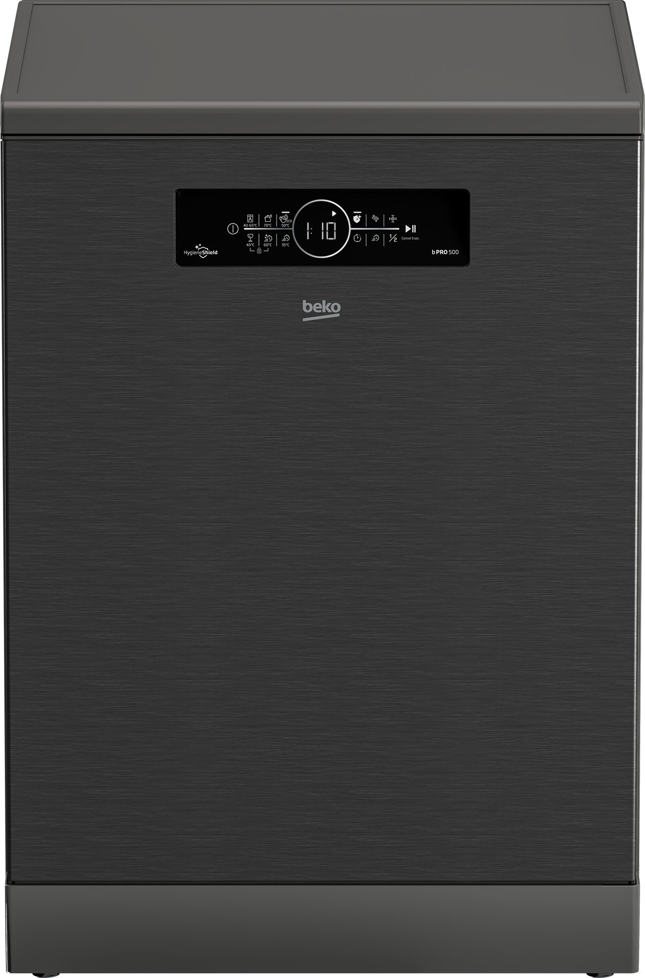 מדיח כלים Beko BDFN36522DQ בעיצוב נירוסטה מושחרת אלגנטי, בעל קיבולת של 15 מערכות כלים. שקט וחסכוני באנרגיה עם טכנולוגיית ProSmart Inverter וניקוי עוצמתי בזכות Aqualntense.