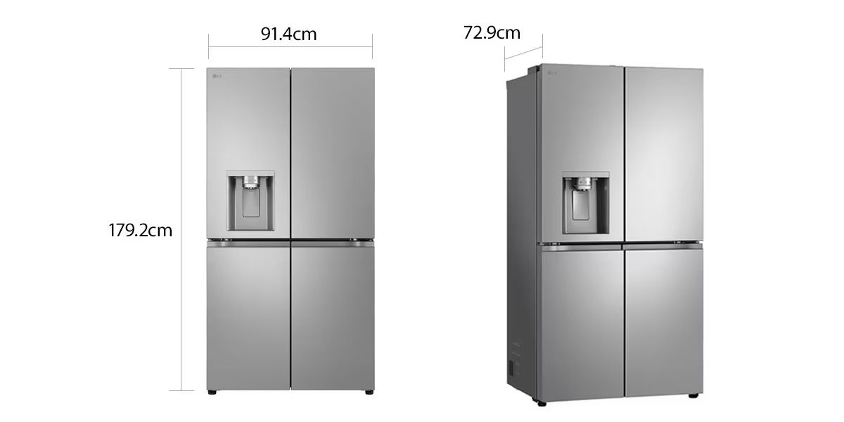 LG GMJ960 – מידות המקרר תרשים מידות LG GMJ960 רוחב 91.4 סנטימטר גובה 179.2 סנטימטר עומק 72.9 סנטימטר
