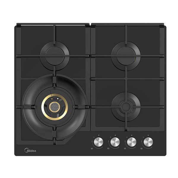 כיריים גז Midea MG60GH096KT6BIR טורבו וולקנו 5KW זכוכית שחורה מחוסמת