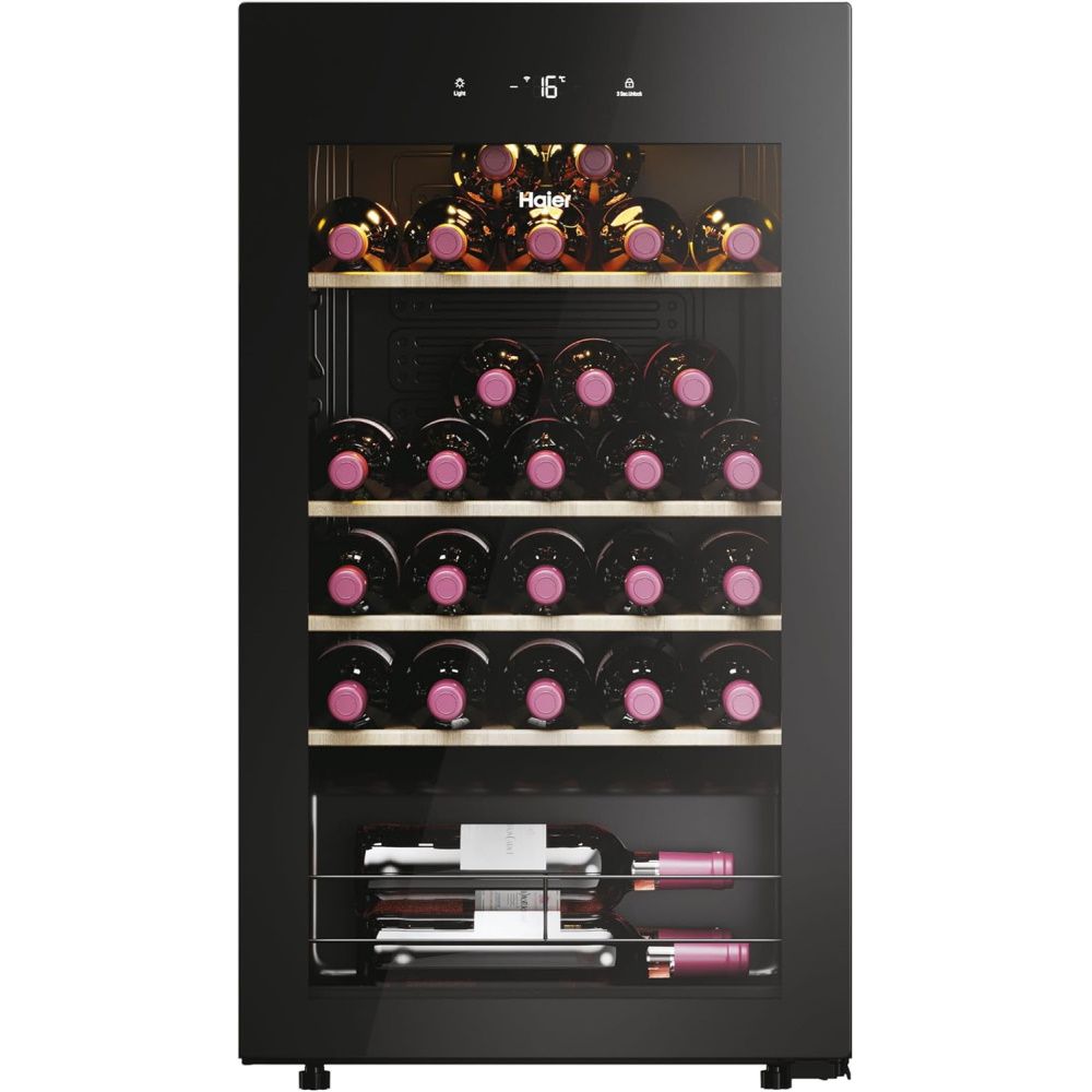 מקרר יין Haier HWS34GGH1 יבואן רשמי - תמונה ראשית מקרר יין Haier HWS34GGH1 שחור עם דלת זכוכית אפורה - תמונה ראשית
