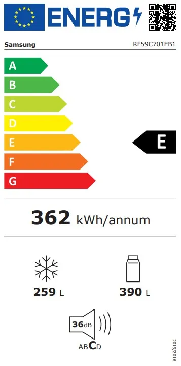 תווית אנרגיה Samsung RF59C701EB1 דירוג E