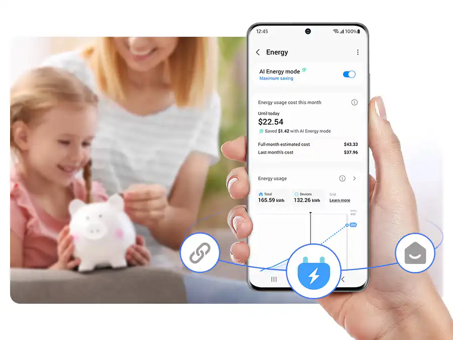תמונה מודגמת של טכנולוגיית AI Ecobubble במכונת כביסה סמסונג, מציגה את פעולת הבועות המנקות ביעילות במים קרים