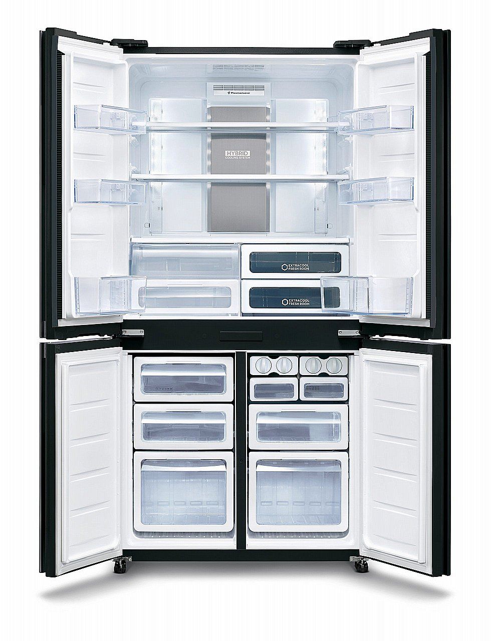 מקרר SHARP SJ-9260S במצב פתוח עם חלוקת תא הקירור והמקפיא