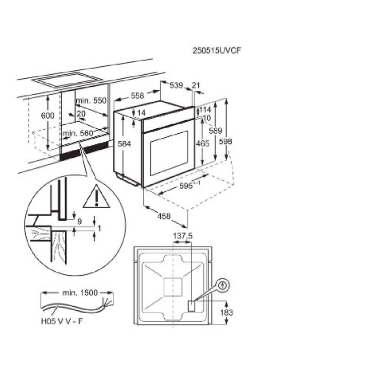 שרטוט התקנה ומידות לתנור בנוי Electrolux KOFEC40BK