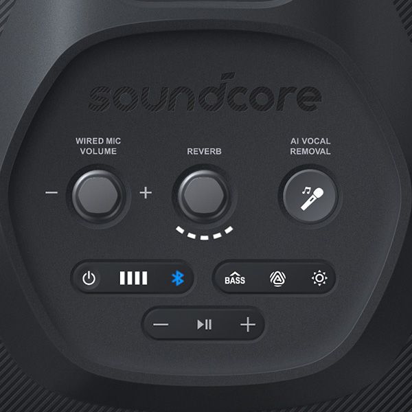 פאנל הפעלה Anker Soundcore Rave 3S פאנל הפעלה של רמקול Anker Soundcore Rave 3S עם שליטה בעוצמה תאורה וקריוקי