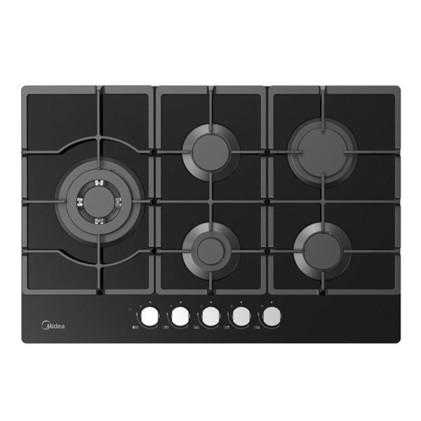 MIDEA 75GP095 כיריים גז 75 ס״מ 5 להבות זכוכית שחורה כיריים גז MIDEA 75GP095 ברוחב 75 ס״מ עם 5 להבות וזכוכית שחורה