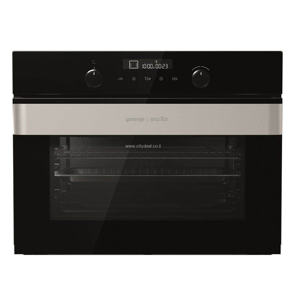 Gorenje BCM547ORAB – תנור בנוי 45 ס״מ עם מיקרוגל תנור בנוי משולב מיקרוגל Gorenje BCM547ORAB בגימור זכוכית שחורה
