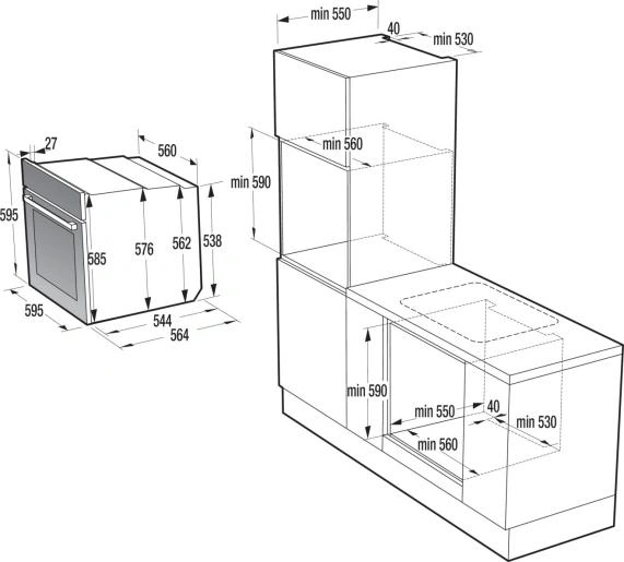 שרטוט טכני תנור בנוי Gorenje