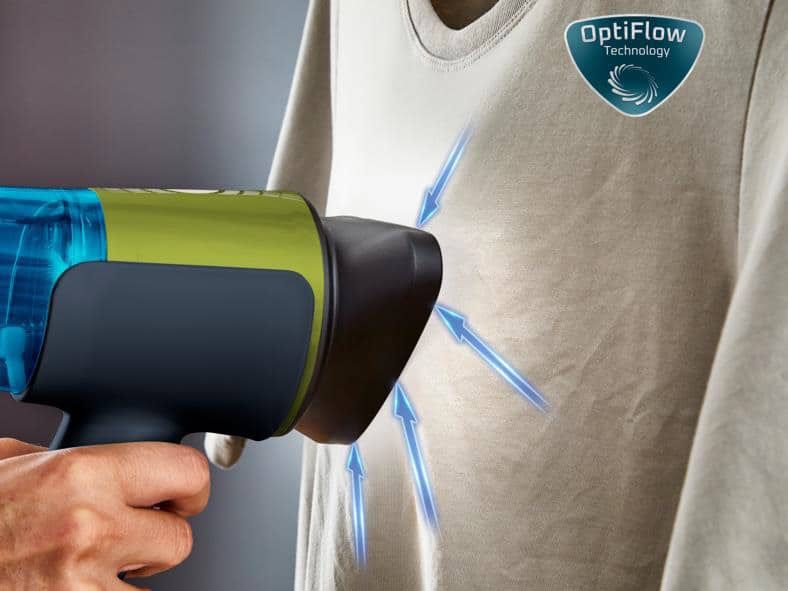 מערכת OptiFlow במגהץ קיטור Tefal AeroSteam DT9810G0 מזווית צד