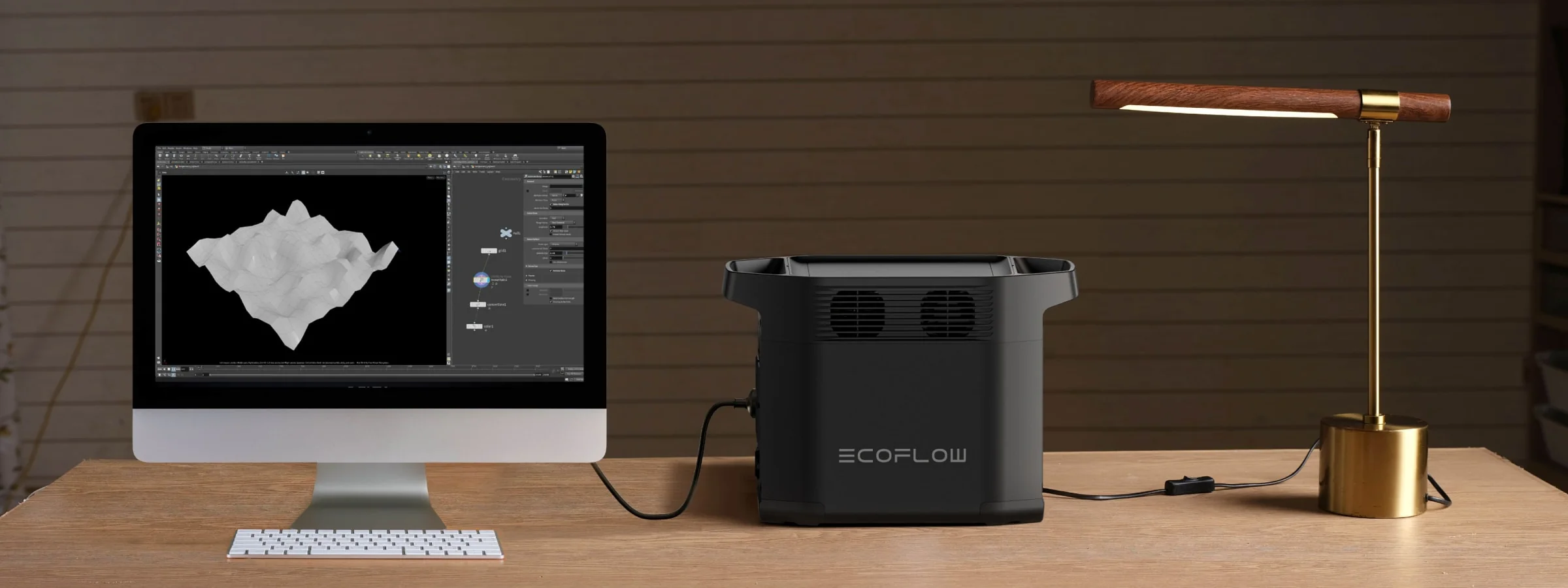 EcoFlow DELTA 2 Black (E980) מפעילה מחשב ומנורה בזמן הפסקת חשמל