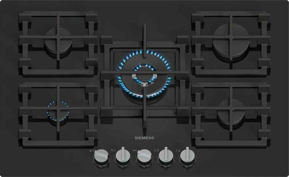 כיריים גז Siemens EP7A6QI40Y iQ500 עם 5 מבערים ומשטח זכוכית שחורה כיריים גז סימנס 75 ס