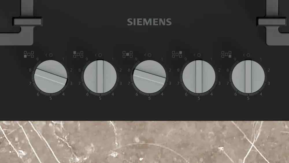 מבט מפורט על מבער הווק העוצמתי בכיריים Siemens, המדגיש את טבעות הלהבה צילום תקריב של מבער הווק המרכזי בכיריים סימנס EP7A6QI40Y