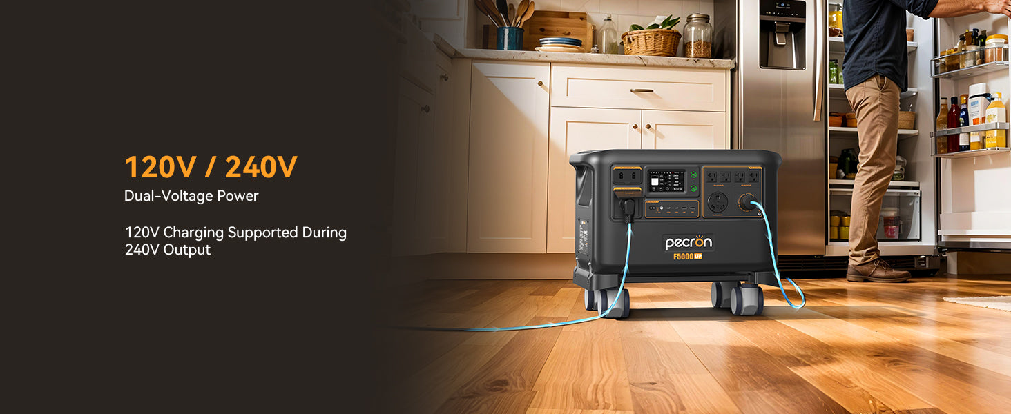 PECRON F5000LFP Dual Voltage מערכת יציאה כפולת מתח 120V ו-240V בתחנת PECRON F5000LFP