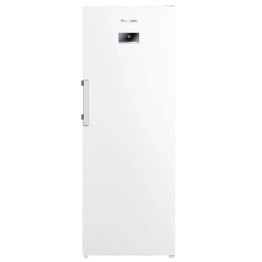 Blomberg FNT7008W מקפיא 404 ליטר לבן – מבט חזיתי מקפיא עומד Blomberg FNT7008W לבן בנפח 404 ליטר במבט חזיתי עם צג דיגיטלי וידית וואקום