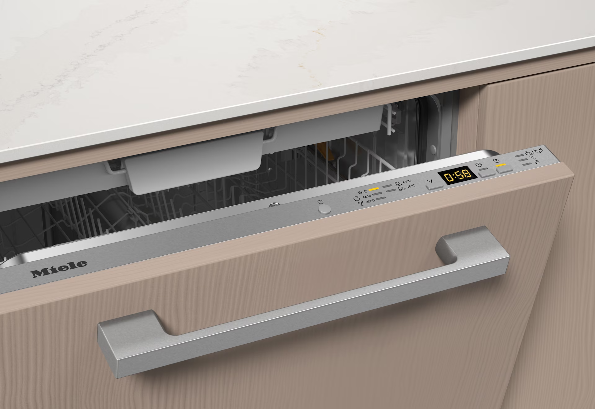 פאנל הפעלה במדיח Miele G5150 SCVi פאנל הפעלה של מדיח Miele G5150 SCVi עם תצוגה ולחצני תוכניות