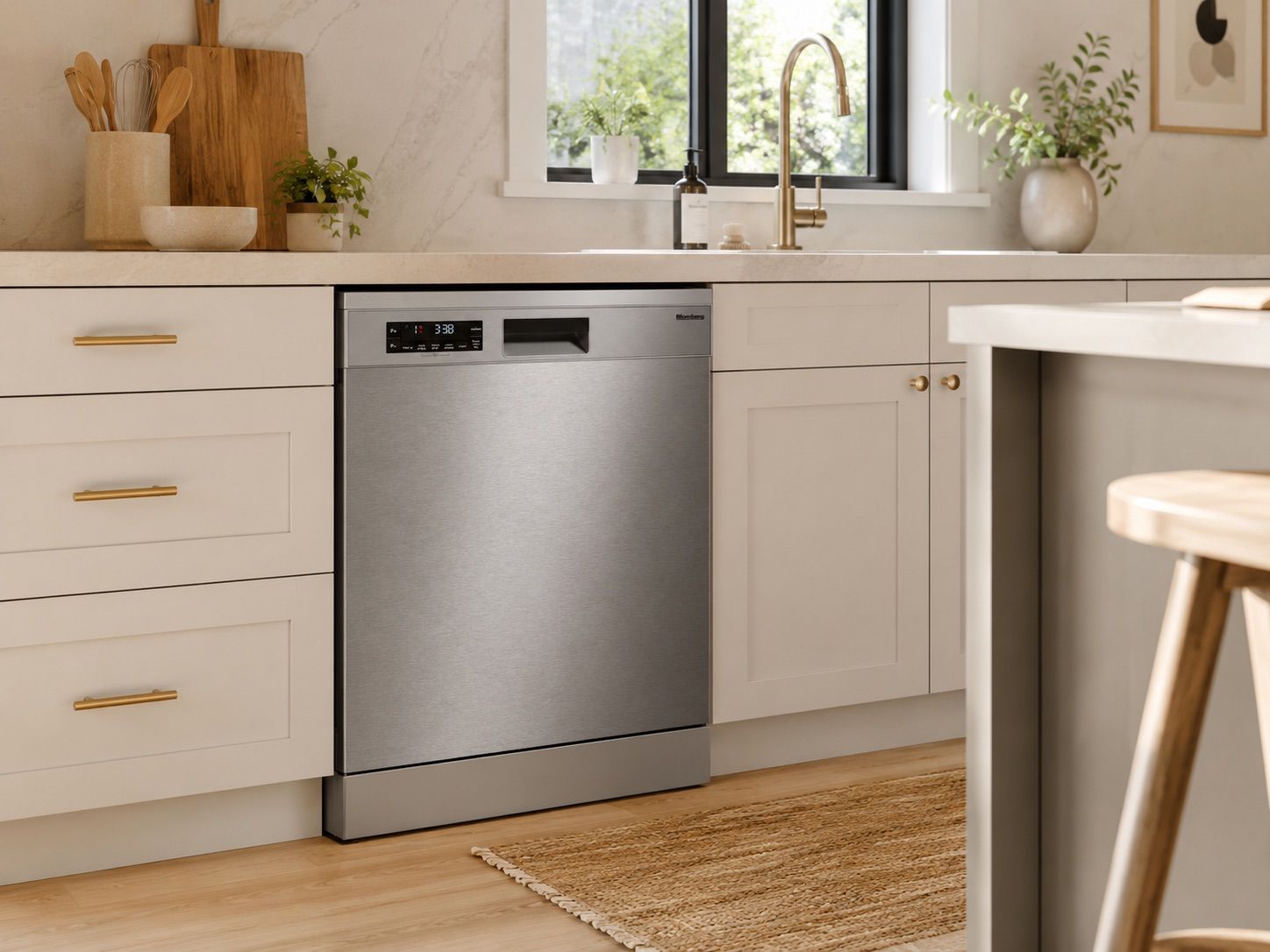 Blomberg GSN409P8 במטבח מודרני מדיח כלים Blomberg GSN409P8 בגימור נירוסטה במטבח מודרני