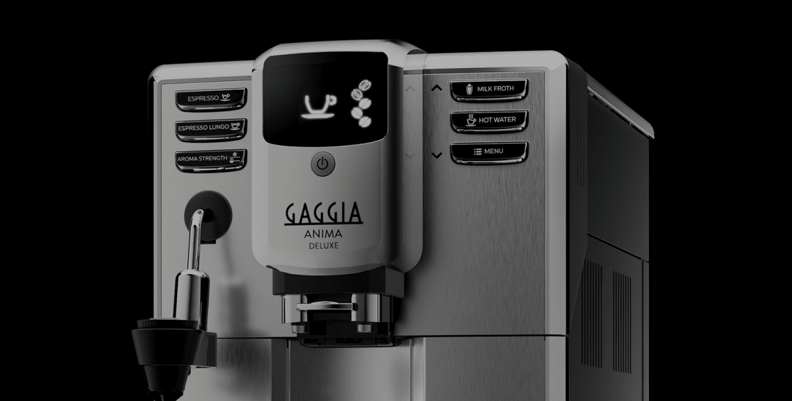 מכונת קפה אוטומטית Gaggia Anima Deluxe עם צג LCD ולחצני שליטה – תצוגת חזית
