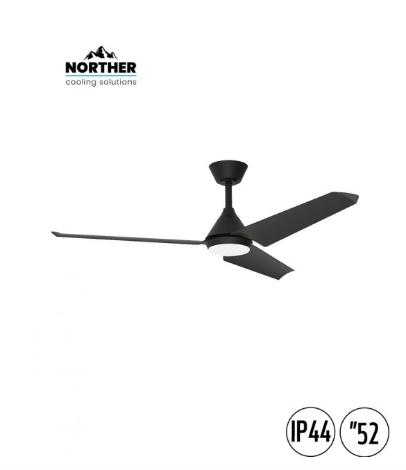 מאוורר תקרה חכם שחור לפרגולה NORTHER TANGO 52 WiFi דגם NTP-TNGIP44-BK-LED-WF עם תאורת LED ושלט