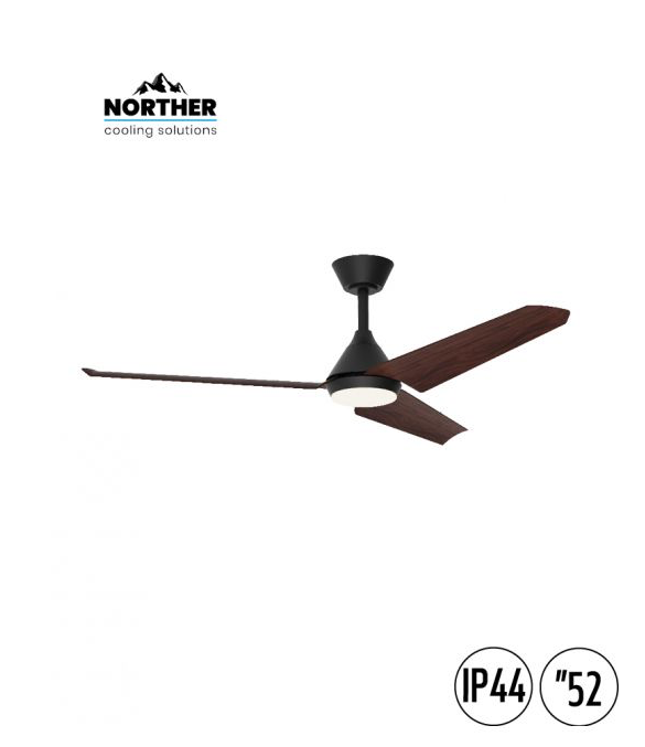 מאוורר תקרה שחור ועץ לפרגולה NORTHER TANGO 52 דגם NTP-TNGIP44-BKWD-LED עם תאורת LED ושלט