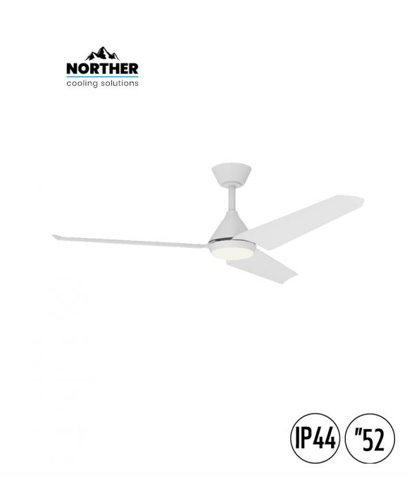 מאוורר תקרה לבן NORTHER TANGO 52 דגם NTP-TNGIP44-WH-LED לפרגולה IP44 עם LED ושלט מאוורר תקרה לבן לפרגולה NORTHER TANGO 52 דגם NTP-TNGIP44-WH-LED עם תאורת LED ושלט