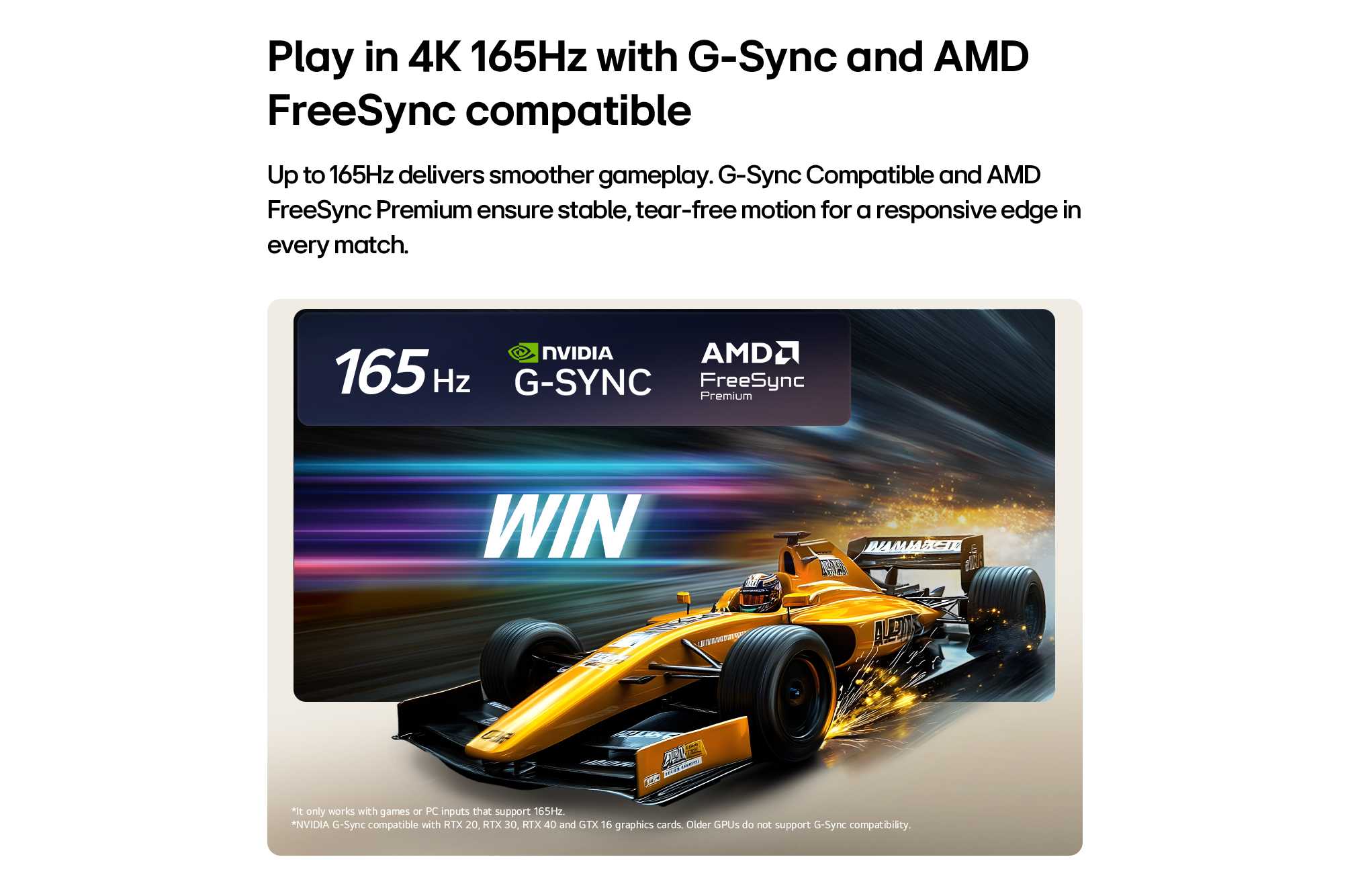 Gaming in 4K 165Hz חוויית גיימינג ב-4K 165 הרץ עם תאימות ל-G-Sync ו-AMD FreeSync