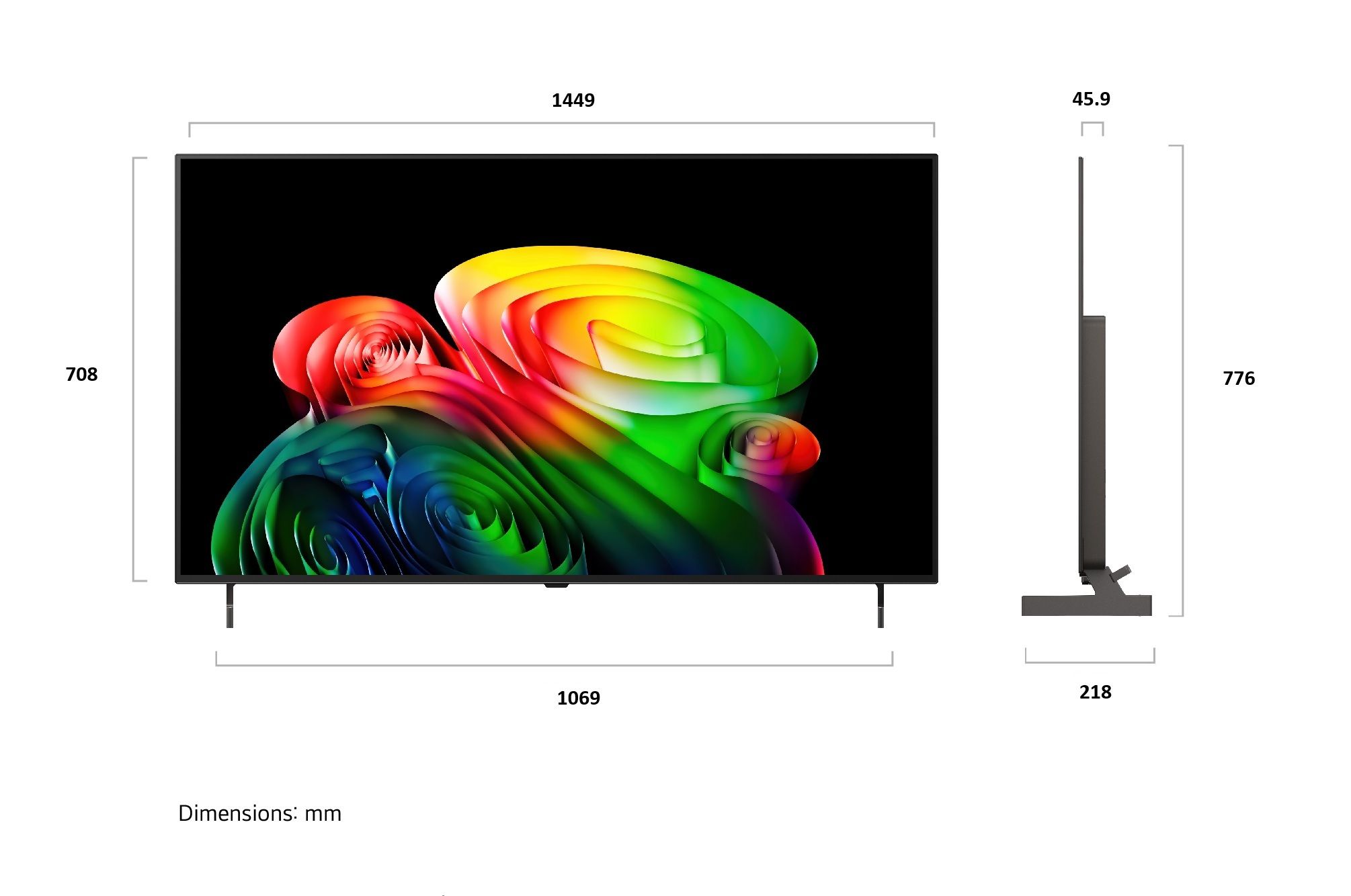 LG OLED65B66LA מידות טלוויזיה 65 אינץ תרשים מידות טלוויזיה LG OLED65B66LA 65 אינץ