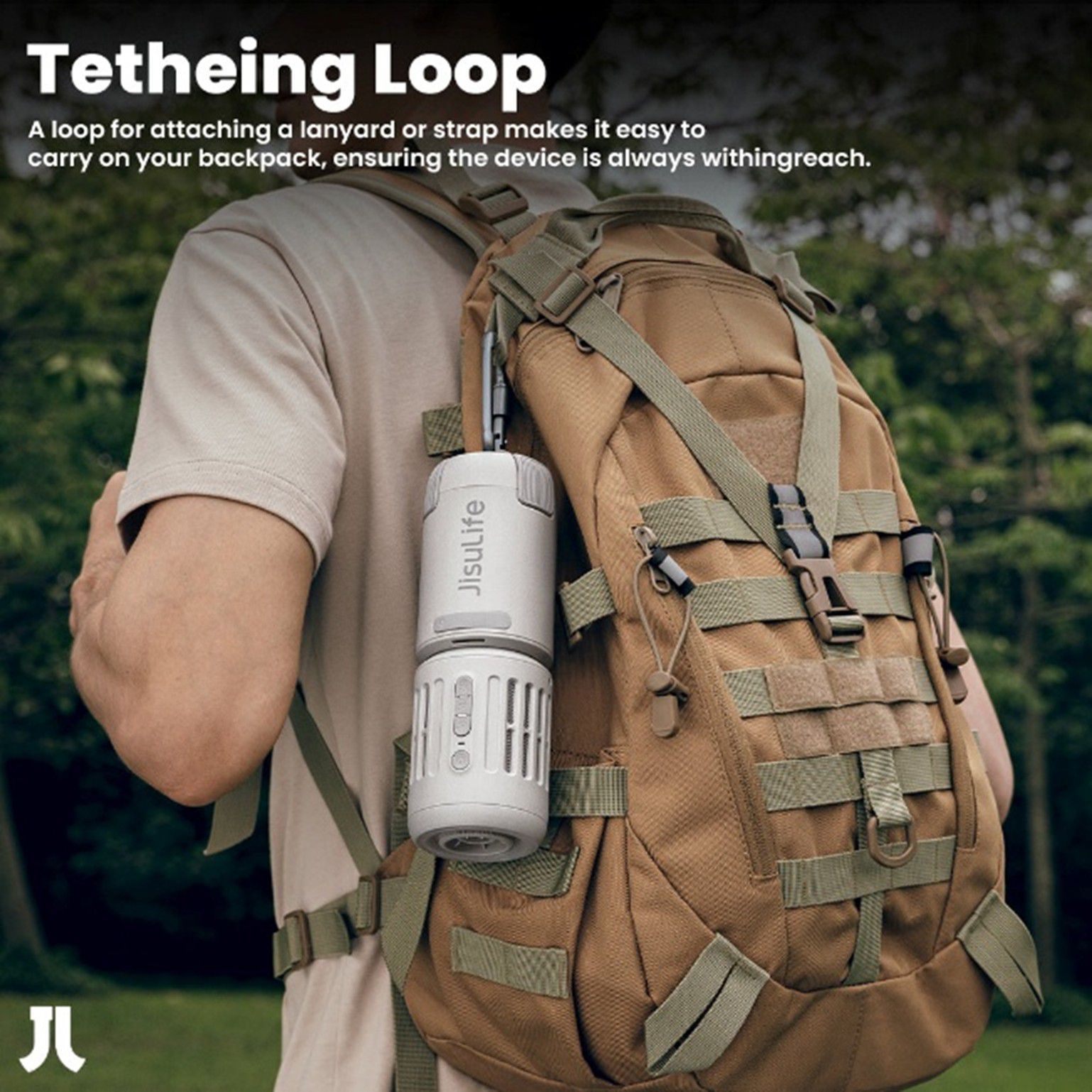 JISULIFE OUTDOOR ULTRA1 - מאוורר שטח עוצמתי נייד לקמפינג וטיולים, סוללה 13,500mAh ותאורת שטח מאוורר שטח נייד JISULIFE OUTDOOR ULTRA1 עם תאורת שטח וסוללה 13,500mAh לקמפינג וטיולים